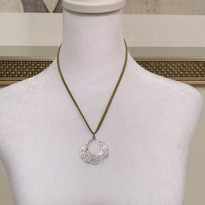 Leather and Silver Floral Pendant Necklace Adjustable